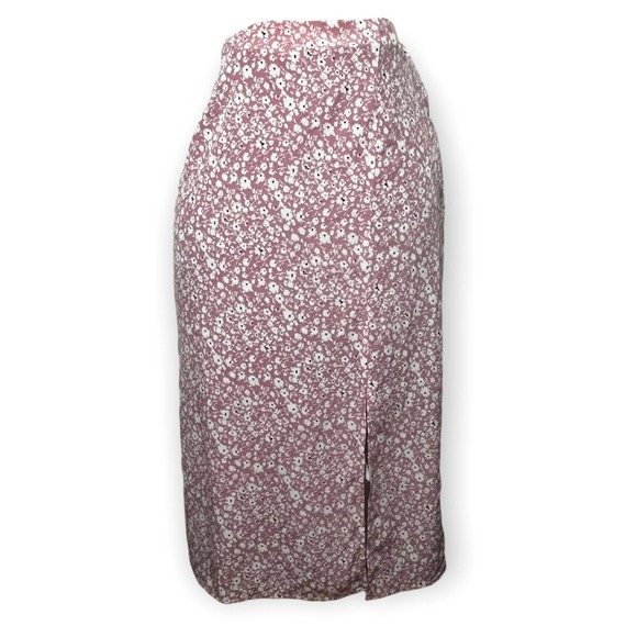 ModCloth Women's Pink & White Floral Straight Skirt With Front Slit Size M - Picture 2 of 11